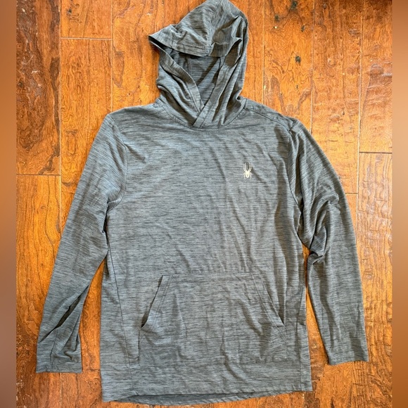 Spyder Men's Pro Web Black Heather Performance Hoodie Pockets L - Picture 1 of 8